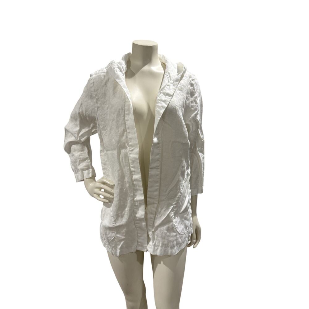 J.jill Pure Jill Linen Hooded Jacket Pockets White Size Small Coastal Beach